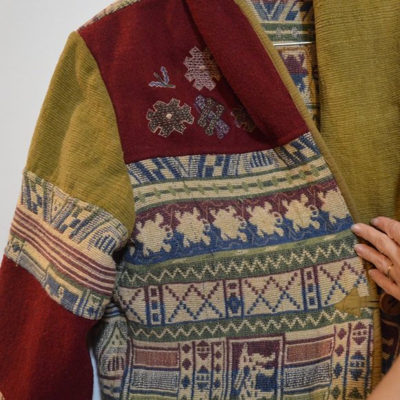 NEW IDENTITY Cotton-Wool India Coat-Jacket Retro Animal Graphic Patterns L - Picture 5 of 5